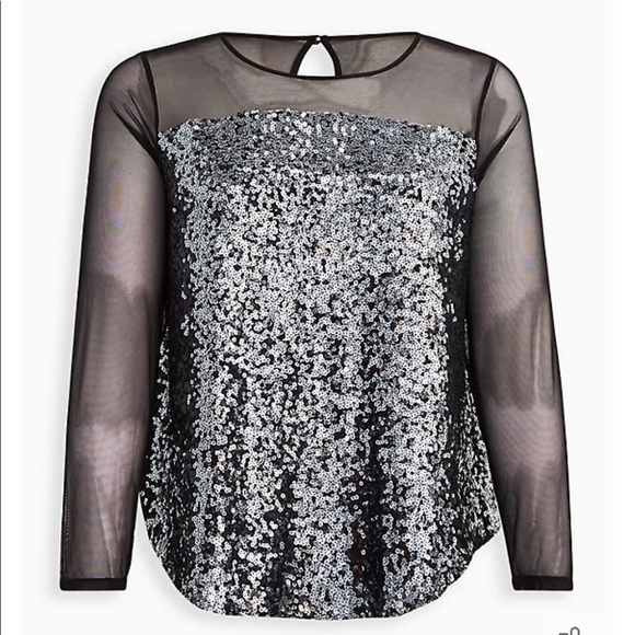 torrid Tops - Plus Size Torrid Mesh Long Sleeve Sequin Top Size 3X